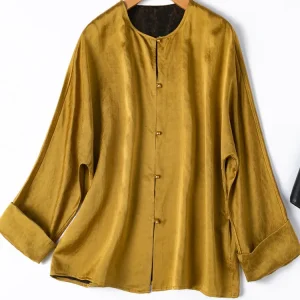 Tcyeek 100% Real Silk Blouse Elegant Shirts for Women Summer Clothes Loose Fit Ladies Tops Chinese Style Reversible Camisas - AliExpress Shirts & Blouses