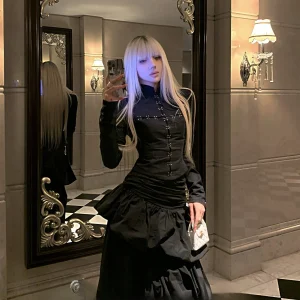 Black Cross Phan Shirt Slim Fit Waist Cinching Collar Design Long Sleeve Cotton Blend Original Design Women's Fashion - AliExpress Shirts & Blouses
