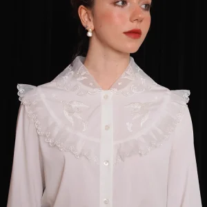 102-110cm Bust Spring Fall White Shirts Original Design Women Vintage Elegant Exquisite Birds Embroidery Loose Shirts/blouses - AliExpress Shirts & Blouses