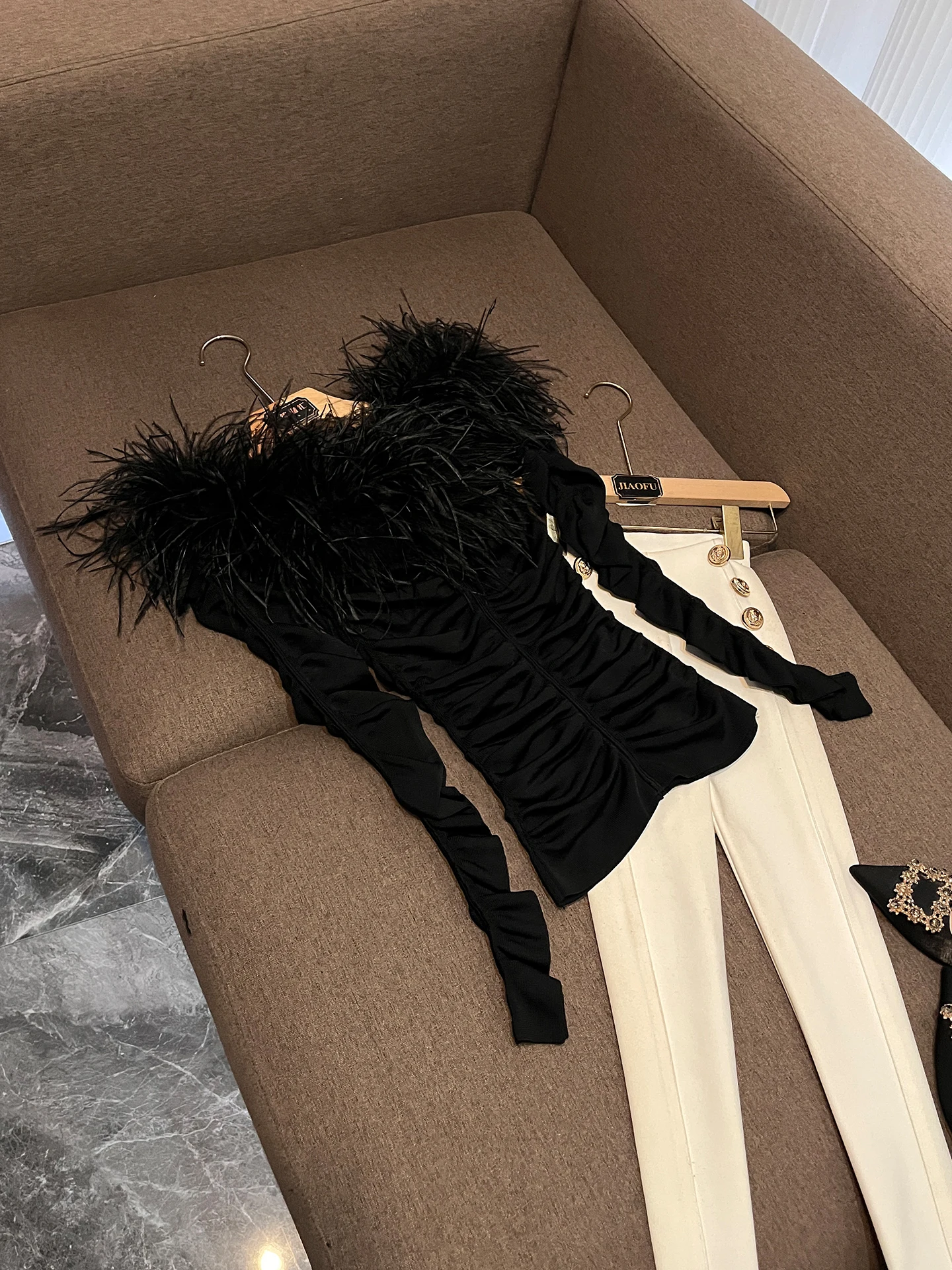 2026 New Black Furry One-Shoulder Pleated Design Slimming Sexy Fashionable Top round Neck Long Sleeve Lace Shirt for Women - AliExpress Shirts & Blouses
