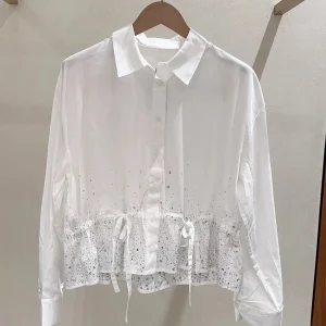 Spring 2026 Women's French Style Long Sleeve Diamond Embellished Hollow out Waist-Cinching Square Collar Shirt Top - AliExpress Shirts & Blouses