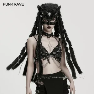 PUNK RAVE Women's Punk Fox Head  Braided Eco-friendly Metal Rivets Hood Flaunting Wildness Personalized Design Club Headwear - AliExpress New Headwear