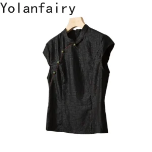 YOLANFAIRY 100% Mulberry Silk Shirts Women Summer Stand Collar Waisted Silk Crack Texture Gambiered Shirt Short Sleeve Blouse - AliExpress Shirts & Blouses