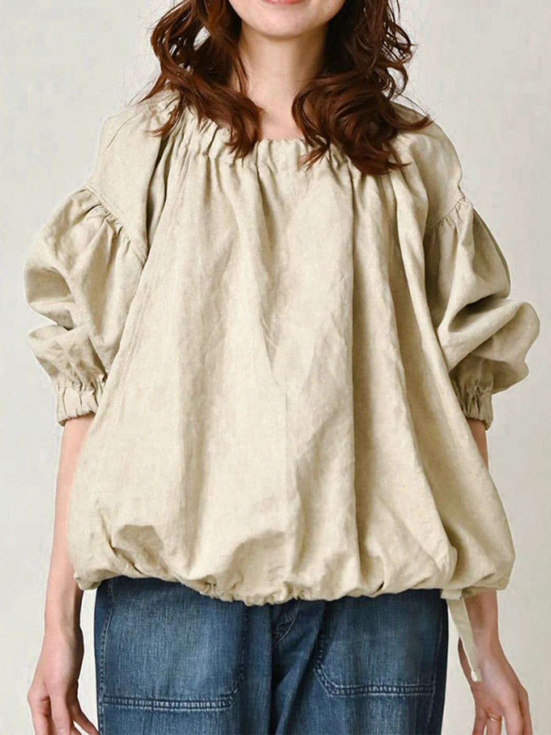 Loose Fit Linen Shirt Women's round Neck Long Sleeve Bubble Sleeve Casual Style Fashion Comfortable Breathable Summer Shirt - AliExpress Shirts & Blouses