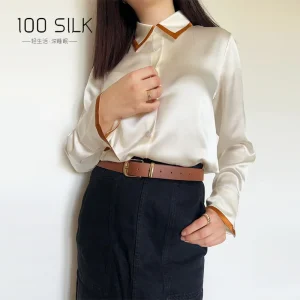 Heavy 22 Mmi Silk Shirt 2025 Spring and Summer New Mulberry Silk Satin Long-sleeved Top Women's Contrasting Shirt High Class - AliExpress Shirts & Blouses