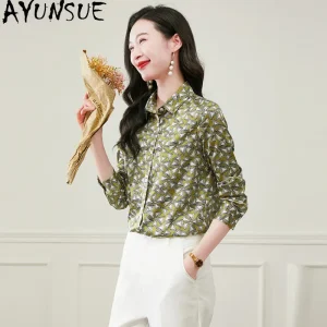 AYUNSUE 90% Silk Women's Blouses French Retro Long Sleeve Tops for Woman Printed Commuting Shirt Spring Woman Clothing 2026 블라우스 - AliExpress Shirts & Blouses