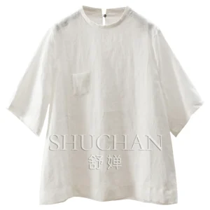 Simple and High-quality Blouse 100% Linen Loose Round Neck Seven-quarter Sleeve Shirt Women's 21W1 - AliExpress Shirts & Blouses