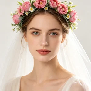 Pink synthetic rose garland hairband for women, a feminine floral headband with adjustable straps, suitable for wedding photosho - AliExpress New Headwear