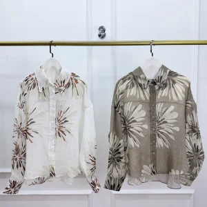 Summer Women's Lapel Beaded Thin 100 Ramie Print Shirt Top Loose Casual Sun Protection Shirt - AliExpress Shirts & Blouses