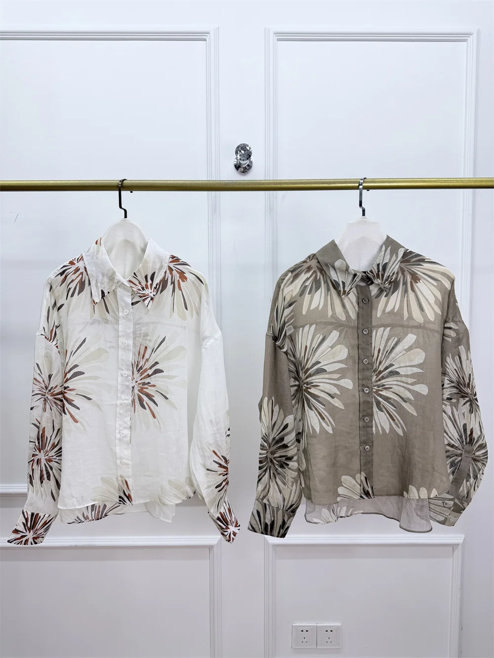 Summer Women's Lapel Beaded Thin 100 Ramie Print Shirt Top Loose Casual Sun Protection Shirt - AliExpress Shirts & Blouses
