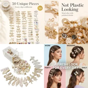 50Pcs Hair Clips for Women and Girls - No Duplicates Assorted Hair Accessories Set in Clear Display Box Faux Pearl, Resin, Rhin - AliExpress New Headwear