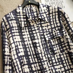 Luxury Tie Dye Style Silk  Long Sleeve Shirt Top Irregular Plaid Print Women's Fashion Original Design Summer Breathable - AliExpress Shirts & Blouses