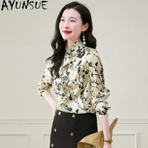 AYUNSUE 90% Silk Women's Blouses Stylish Printed Long Sleeve Tops for Woman Business Style Blouse Woman Clothes Рубашка Женская - AliExpress Shirts & Blouses