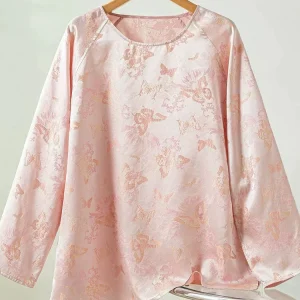 Winsleter-100%Real Silk Elegant Shirt, O Neck Long Sleeve Jacquard, Women Versatile Commute Loose Blouse, 2026 Autumn T68733CC - AliExpress Shirts & Blouses