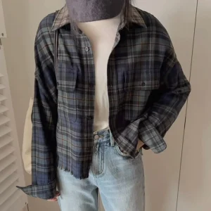 Distressed Torn Plaid Retro Rough Texture Yarn-dyed Cotton Plaid Shirt for Women - AliExpress Shirts & Blouses