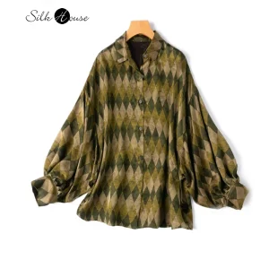 Advanced 100% Natural Mulberry Silk Gambiered Guangdong Gauze HuaLuo Small Square Neck Loose Lantern Sleeve Women's Shirt - AliExpress Shirts & Blouses