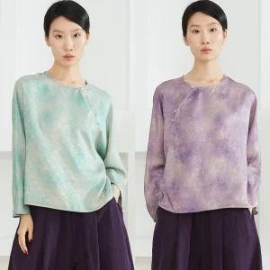 Silviye Double-Sided Wear Long Sleeve Silk Top Women's Traditional Chinese Style Summer Shirt Straight Cut Regular Sleeve Print - AliExpress Shirts & Blouses