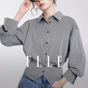 ELLE Women's Plaid Long Sleeve Shirt Slim Fit Turn-down Collar Fashionable Commute Spring 2026 New Arrival Casual Style - AliExpress Shirts & Blouses