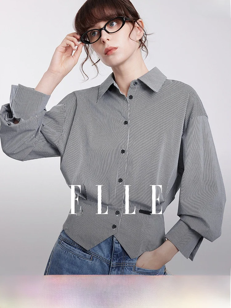 ELLE Women's Plaid Long Sleeve Shirt Slim Fit Turn-down Collar Fashionable Commute Spring 2026 New Arrival Casual Style - AliExpress Shirts & Blouses