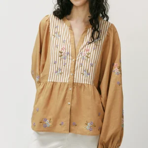 French Style Loose Fit Cotton Shirt Women's Embroidered Patchwork Blouse Breathable Comfortable Long Sleeve V Neck Summer Shirt - AliExpress Shirts & Blouses