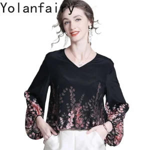 YOLANFAIRY Luxury 100% Natural Mulberry Silk T Shirts Woman 2026 Spring Vintage Floral Blouse Womens Tops Elegant Shirt Camisas - AliExpress Shirts & Blouses