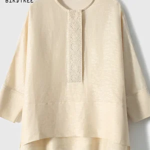 BirdTree-52.5%Silk 47.8%Linen Elegant Shirt, 3/4 Sleeve Jacquard, Women Fashion Design Sense Loose Blouse, 2026 Spring T63271CC - AliExpress Shirts & Blouses