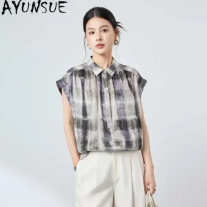 AYUNSUE Silk and Linen Blend Women's Blouses and Shirts Tie-dye Tops for Woman Fashion Lapel Summer Tops Woman Clothes Рубашка - AliExpress Shirts & Blouses