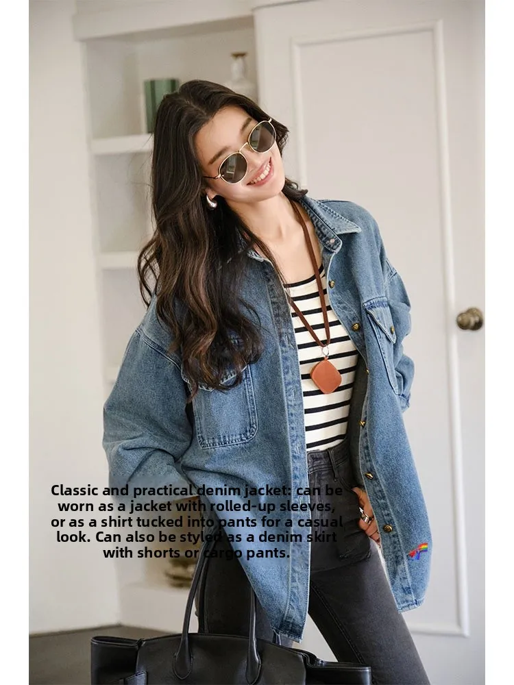 MeiYang Blue Universe Denim Shirt Long Sleeve Salt System Style Women's Casual Cotton Blend Button up Neck Coat - AliExpress Shirts & Blouses