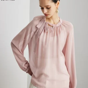 Birdtree, 100% Silk Sheer Blouse, Tie Full Sleeve Tops, Women's Georgette Loose Thin Solid Cardigan, 2026 Spring New T64123JF - AliExpress Shirts & Blouses