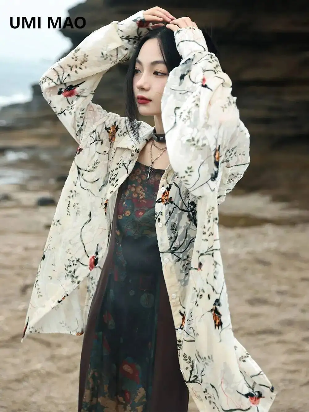UMI MAO New Chinese Style Top Sunscreen Shirt Coat For Women's Versatile Loose Flower And Bird Print Lazy Top Small Shirt Femme - AliExpress Shirts & Blouses
