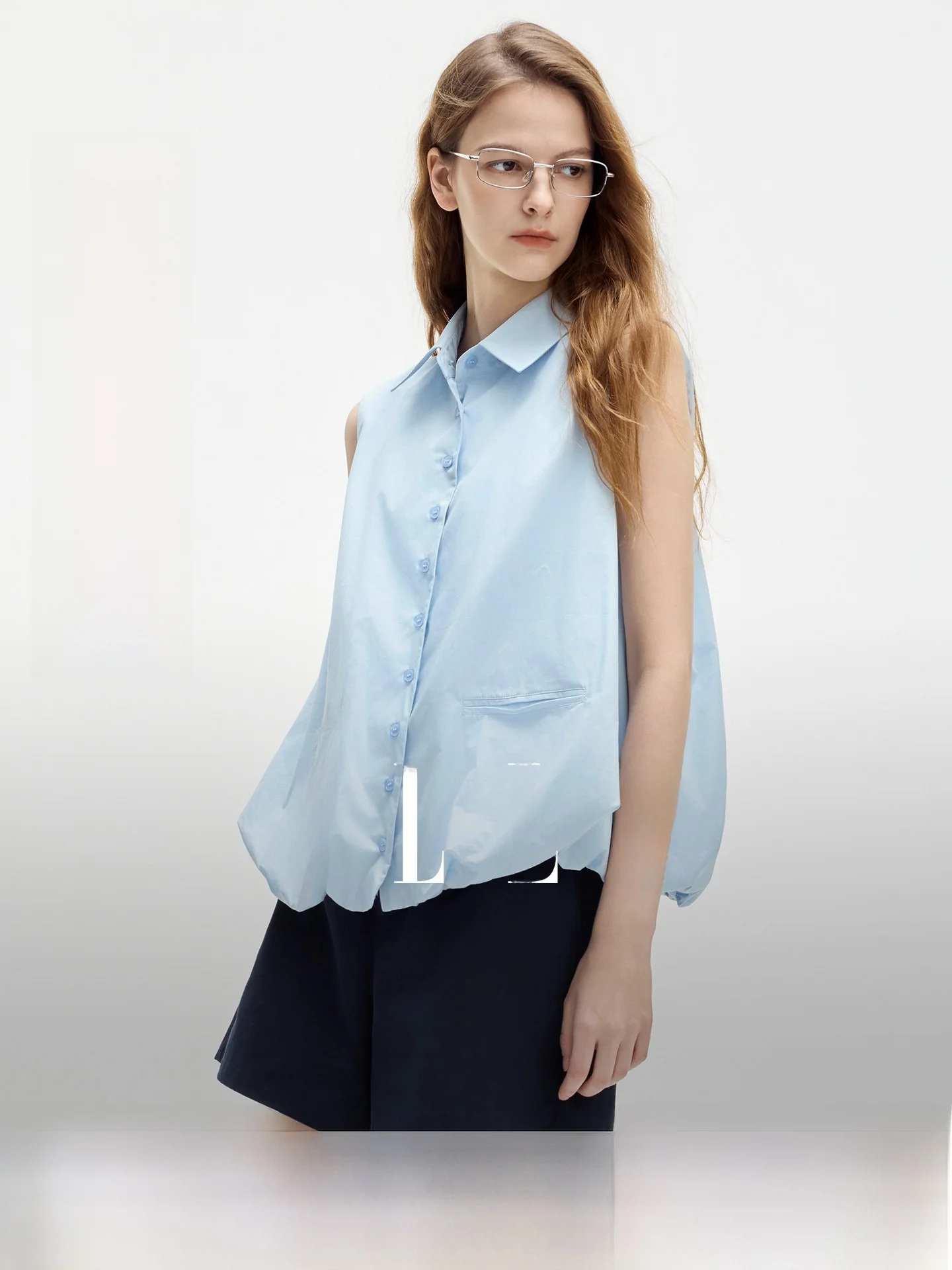 Elle Bubble Ice Blue Sleeveless Women's Shirt Summer New Style Commute Style Loose Fit Cotton Short Length Button down - AliExpress Shirts & Blouses