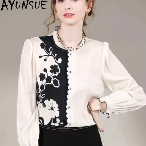 AYUNSUE 95% Real Mulberry Silk Shirt 2026 Elegant Shirts for Women Summer Clothes Long Sleeve Womens Tops Printed Топ Женский - AliExpress Shirts & Blouses