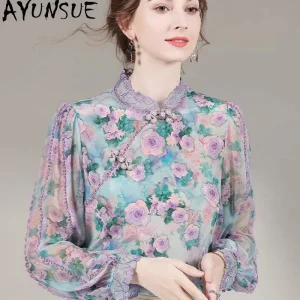 AYUNSUE 100% Real Mulberry Silk Shirts Elegant Blouses for Women Summer Clothes Long Sleeve Womens Tops New Style Топ Женский - AliExpress Shirts & Blouses