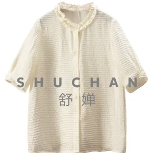 Custom-woven Pleated Silk Lace Collar Short-sleeved Shirt Women's 17M2 Blusas Femininas Com Frete Gratis Tops Mujer - AliExpress Shirts & Blouses