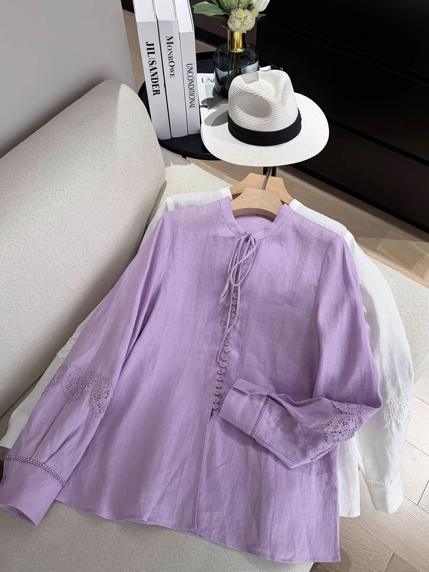 Elegant Unique Purple Linen Shirt Gentle Quiet Long Sleeve Stand Collar Women's Casual Breathable Comfortable Spring Shirt - AliExpress Shirts & Blouses