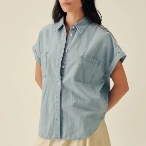 Vintage Loose Fit Pure Cotton Short Sleeve Strider Shoulder Shirt Thin Denim Shirt Women's Skin-friendly Breathable Button De... - AliExpress Shirts & Blouses