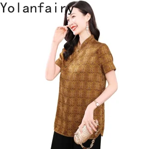 YOLANFAIRY High-end Real Gauze Silk Women Shirt Vintage Printed Blouse Femme Stand Collar Elegant 100%Mulberry Silk Shirts Woman - AliExpress Shirts & Blouses
