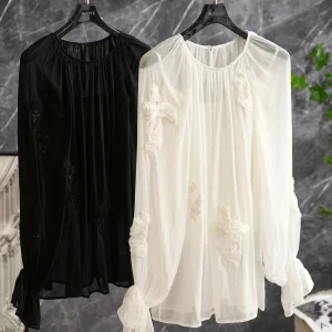 Elegant Lace Embroidery Beaded Bell Sleeve Shirt Strap Two Piece Set Top Cover up Women's Fashion Straight Cut Original Design - AliExpress Shirts & Blouses