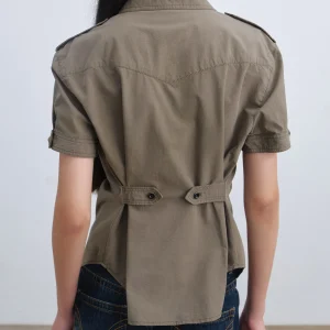 VERMO Vintage Washed Short Sleeve Shirt Adjustable Waist Texture Folded Women's Cotton Regular Fit Open Cardigan Spring 2026 - AliExpress Shirts & Blouses