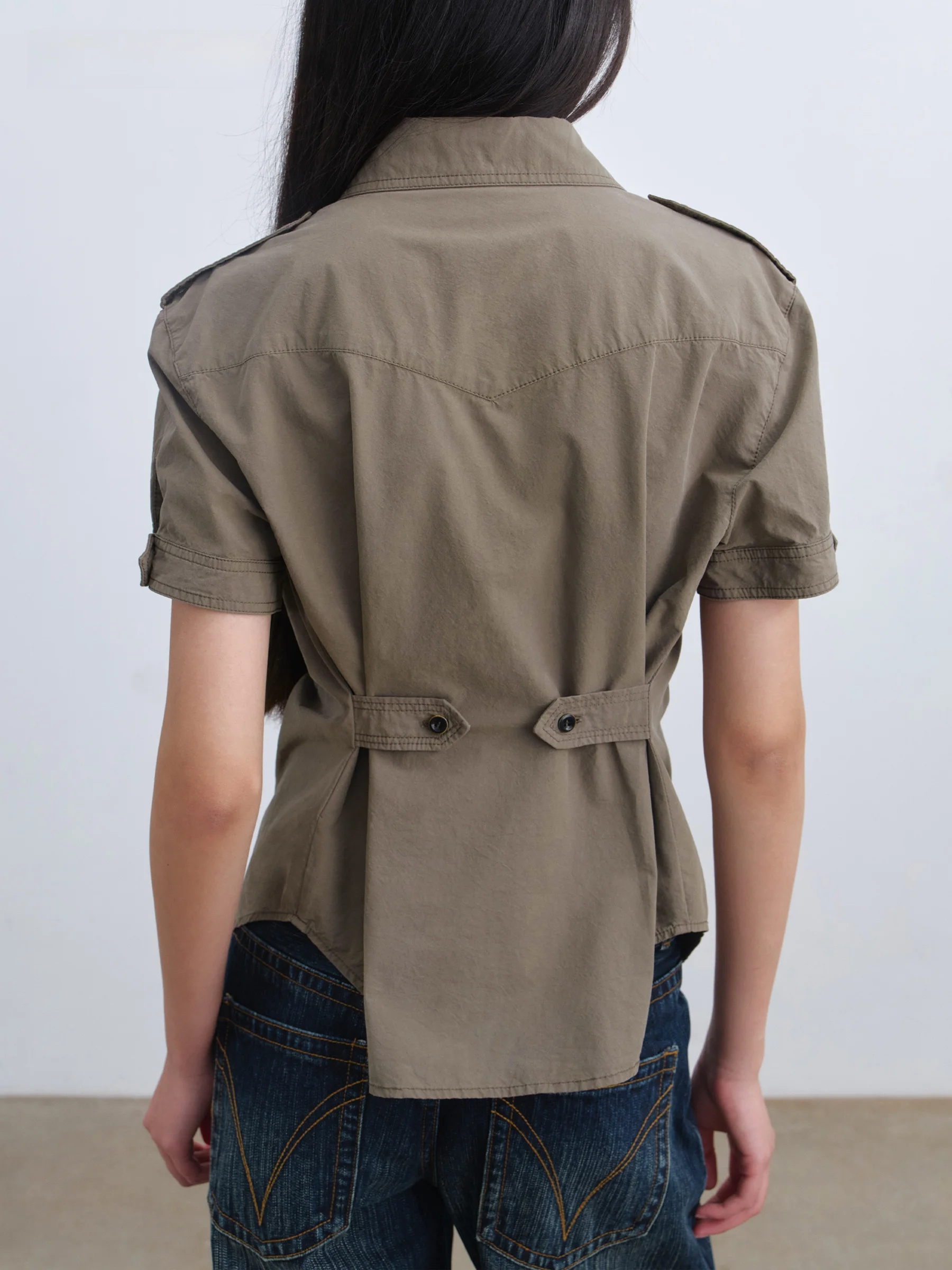 VERMO Vintage Washed Short Sleeve Shirt Adjustable Waist Texture Folded Women's Cotton Regular Fit Open Cardigan Spring 2026 - AliExpress Shirts & Blouses