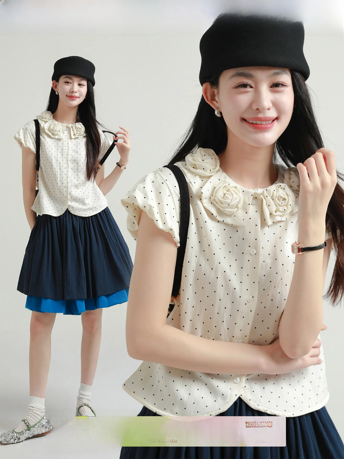 Rare Probability Original Design Polka Dot White Short Sleeve Women's Shirt Summer Loose Flying Sleeve Top Vintage Style Butt... - AliExpress Shirts & Blouses