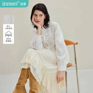 100% Cotton | Inman Women's 2025 Autumn New Long-Sleeve Shirt - French-Style Courtly Embroidered Lace-Up Blouse with Ruffles - AliExpress Shirts & Blouses