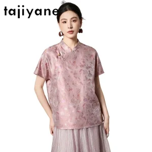 TAJIYANE 100% Real Mulberry Silk Shirts Stand Collar Blouse Women Jacquard Women Tops Frog Button Vintage Clothes Print Camisas - AliExpress Shirts & Blouses