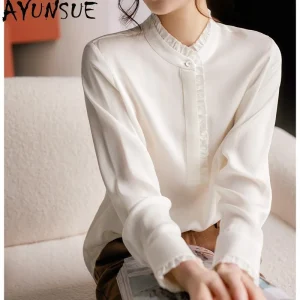 AYUNSUE 92% Silk Women's Blouses and Shirts Solid Long Sleeve Tops for Woman Elegant Commuting Blouse Woman Clothes Ropa Mujer - AliExpress Shirts & Blouses
