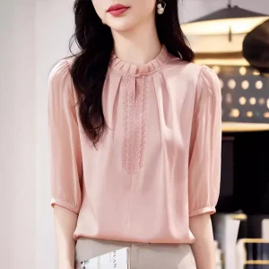 2026 Summer New Heavyweight Mulberry Silk Shirt for Women, Elegant Solid Color Mid Sleeve Top, High-End Fashion Silk Blouse - AliExpress Shirts & Blouses