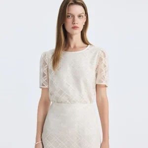 PRICH Bubble Sleeve round Neck Lace Plaid Short Sleeve Shirt Summer Elegance Women's Top French Style Polyester Fiber Straigh... - AliExpress Shirts & Blouses