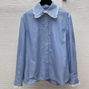 Sweet Girls Peter Pan Collar Patchwork Lace Ruffles Shirt Long Sleeve Fashion Casual Blue Women Tops - AliExpress Shirts & Blouses