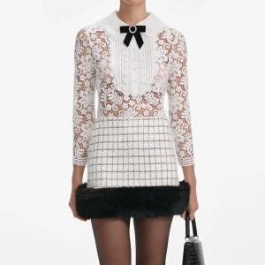 Women Lace hollow bow top long sleeve peter pan collar shirt tops - AliExpress Shirts & Blouses