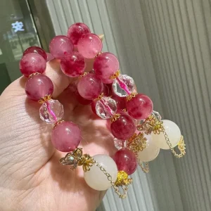 Natural gift strawberry rose bracelet, pyroxene blood red lucky bracelet, transfer crystal peach blossom women's agate, the - AliExpress New Headwear