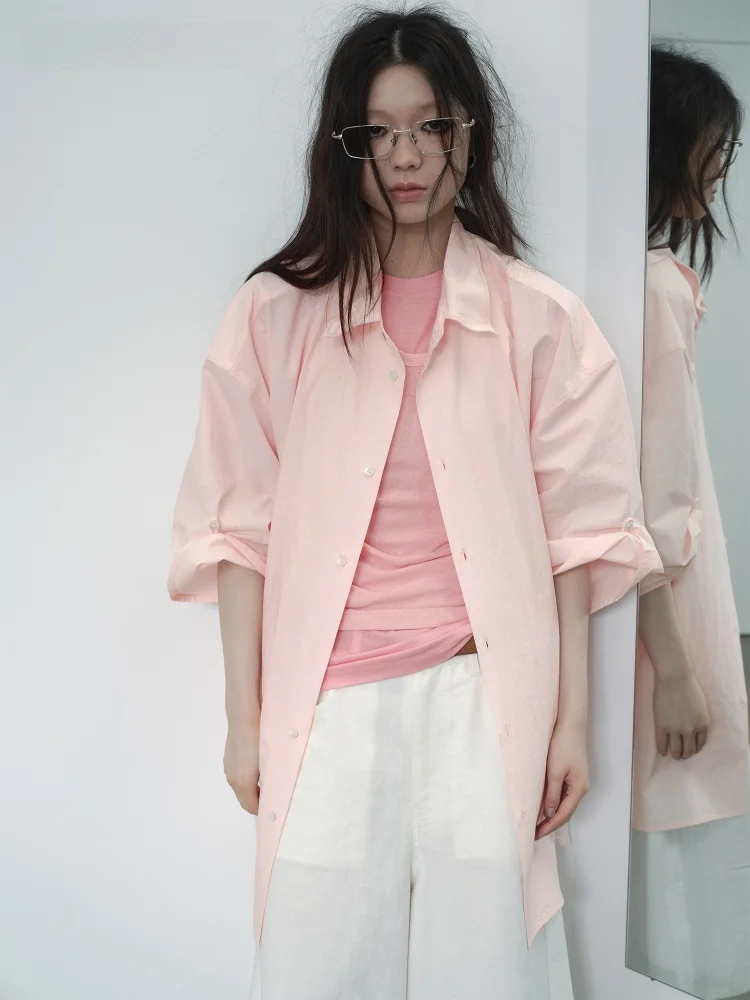 VERMO Watercolor Pink Loose Fit Shirt Cotton Roll Sleeve Shapeable Collar Original Design Thin Summer Women's Shirt - AliExpress Shirts & Blouses